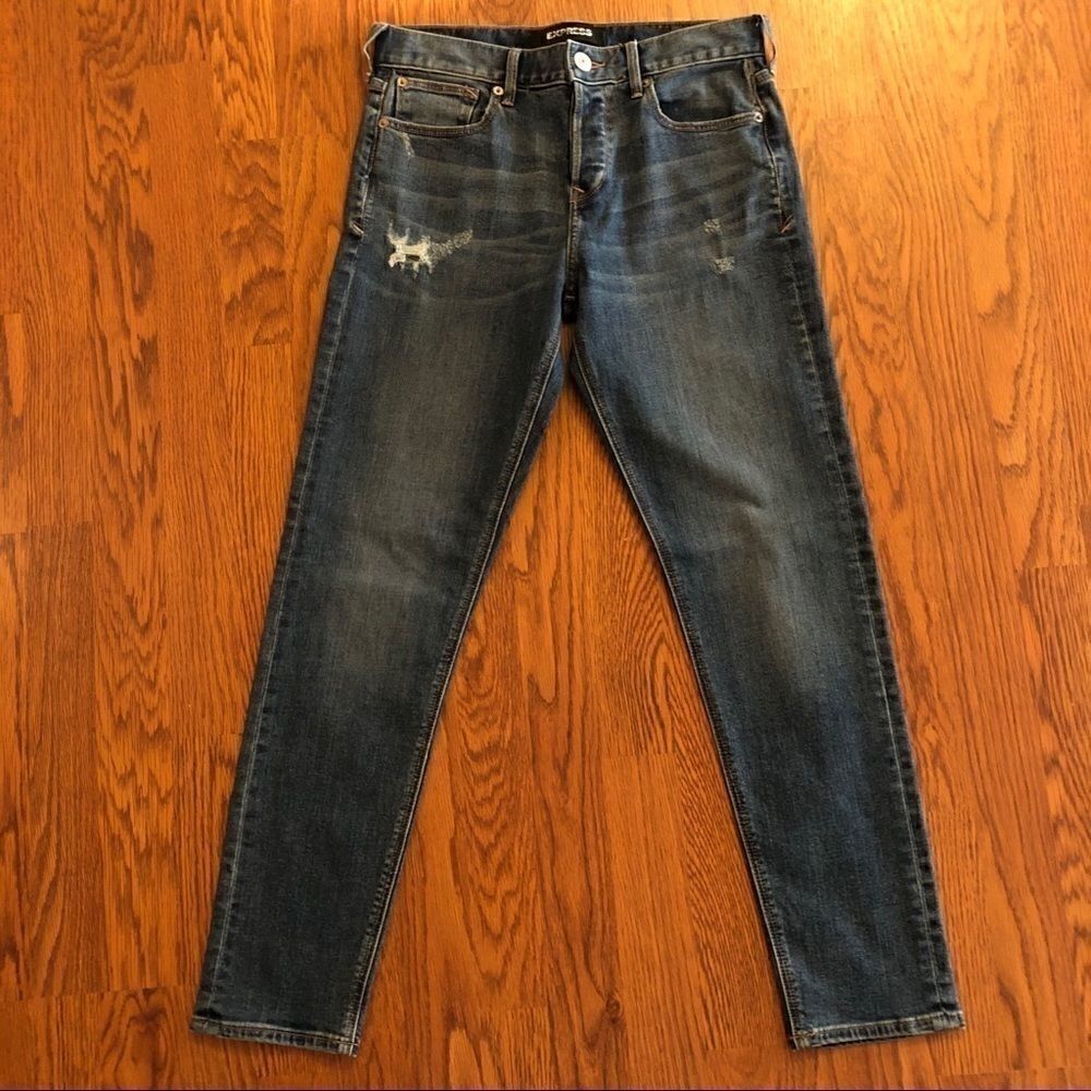 Express Medium Wash Vintage Mid Rise Skinny Jeans
